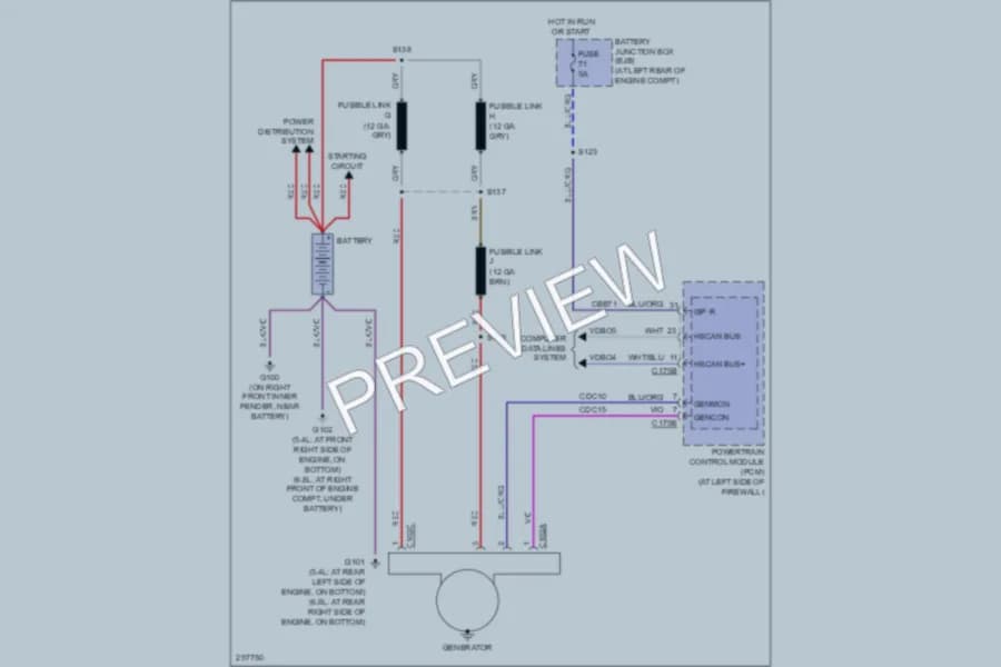 2009 Ford F350 Super Duty Starting Charging wiring diagram preview with protected circuit layout