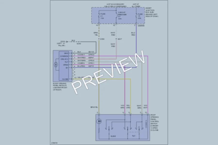 2009 Ford Focus Power Top Sunroof wiring diagram preview