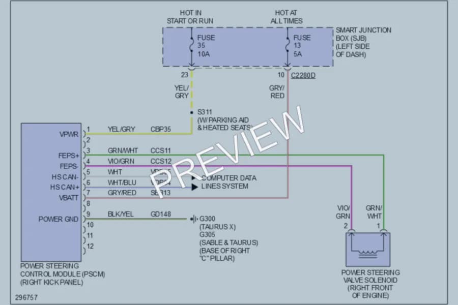 2009 Ford Taurus Electronic Power Steering wiring diagram preview