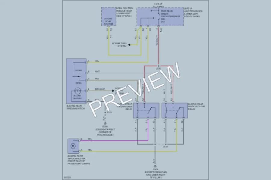 2009 GMC 3500 Hd Power Windows wiring diagram preview with protected circuit layout