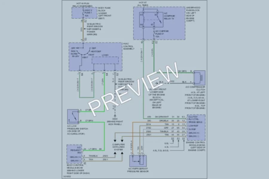 2009 GMC G3500 Air Conditioning wiring diagram preview with protected circuit layout