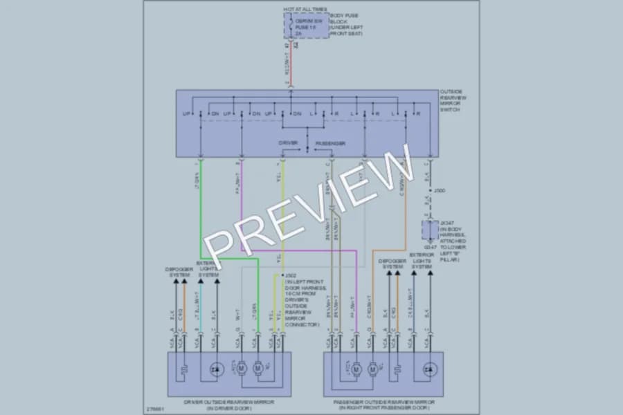 2009 GMC G3500 Power Mirrors wiring diagram preview with protected circuit layout