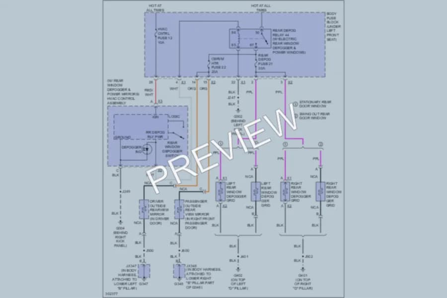2009 GMC H1500 Defoggers wiring diagram preview with protected circuit layout