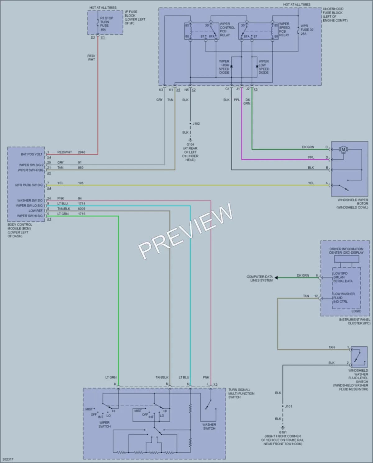 2009 HUMMER H2SUV Wiper Washer wiring diagram preview