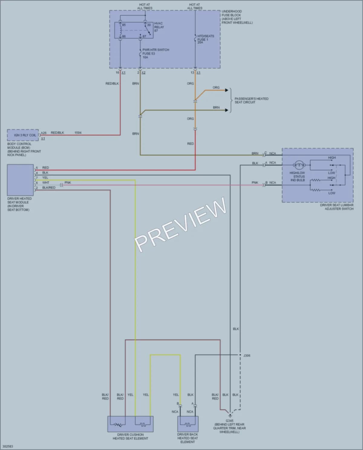 2009 HUMMER H3T Power Seats wiring diagram preview