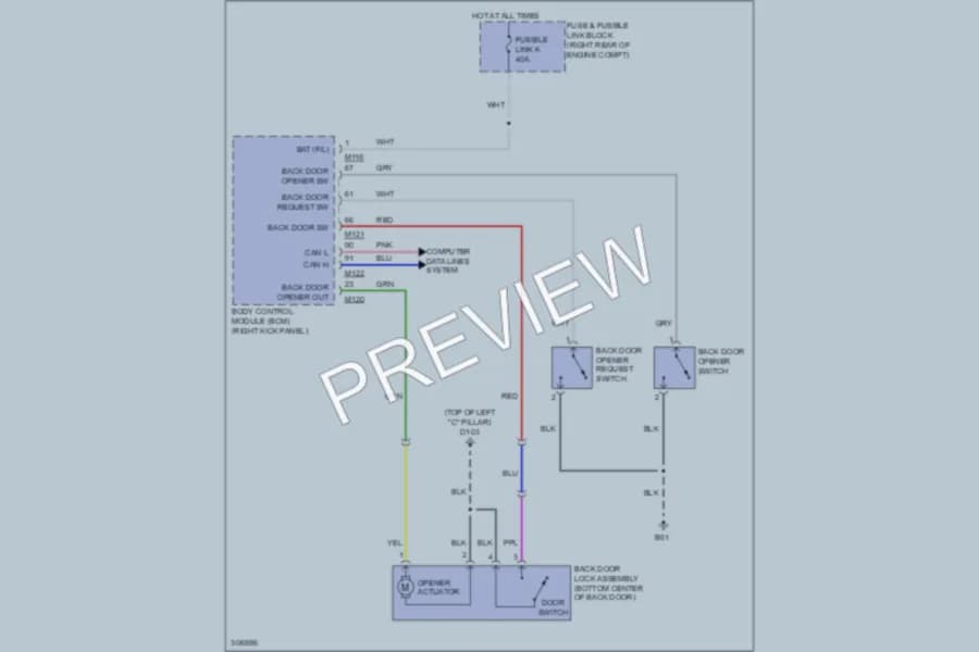 2009 Infiniti EX35 Trunk Tailgate Fuel Door wiring diagram preview