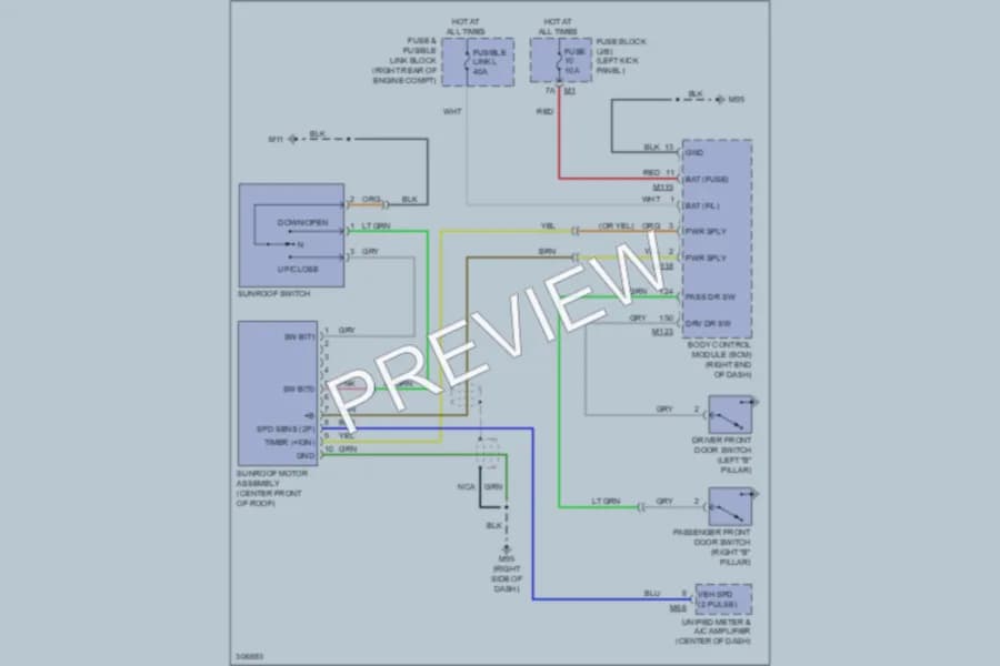 2009 Infiniti FX50 Power Top Sunroof wiring diagram preview
