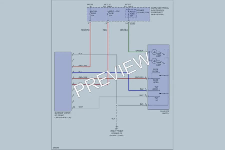 2009 Kia Spectra5 Power Top Sunroof wiring diagram preview
