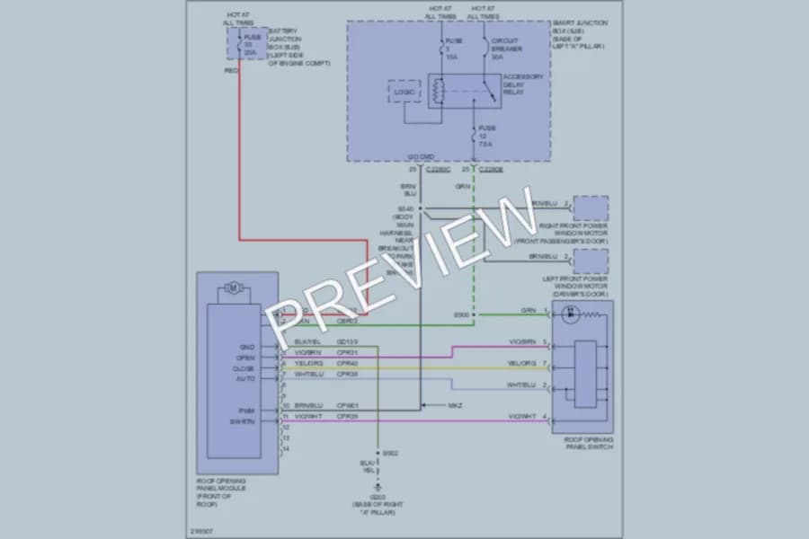 2009 Lincoln MKZ Power Top Sunroof wiring diagram preview