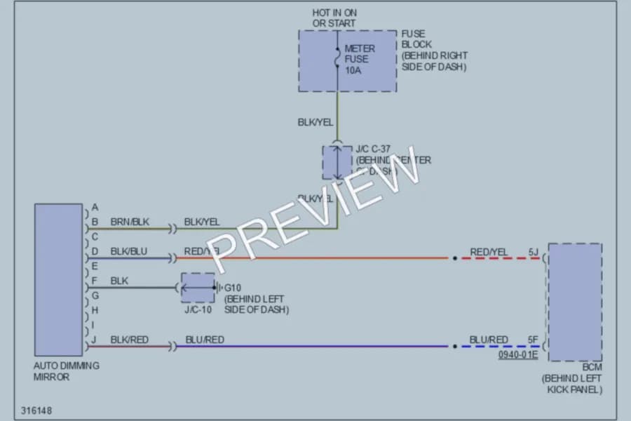 2009 Mazda CX9 Power Mirrors wiring diagram preview