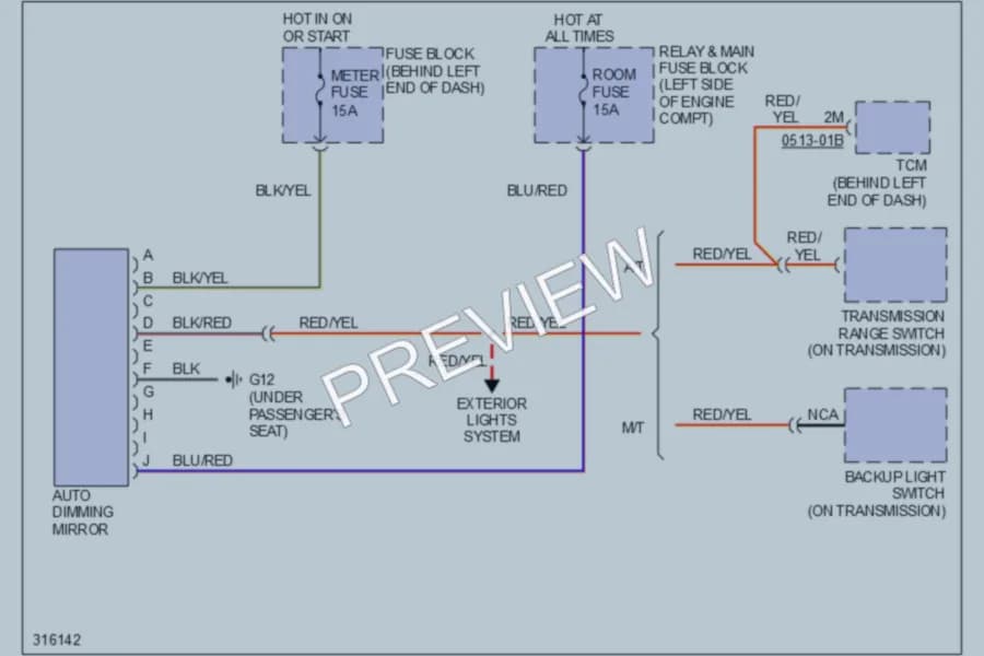 2009 Mazda MX5Miata Power Mirrors wiring diagram preview