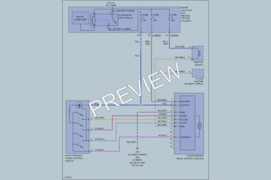 2009 Mazda TributeHybrid Power Top Sunroof wiring diagram preview