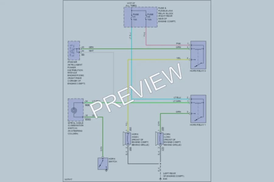 2009 Nissan 370Z Horn wiring diagram preview