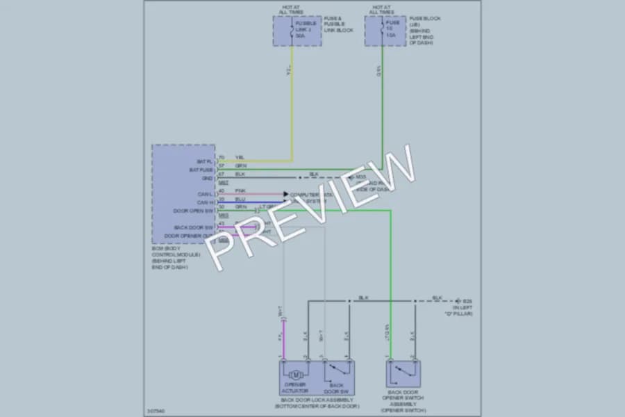 2009 Nissan Rogue Trunk Tailgate Fuel Door wiring diagram preview