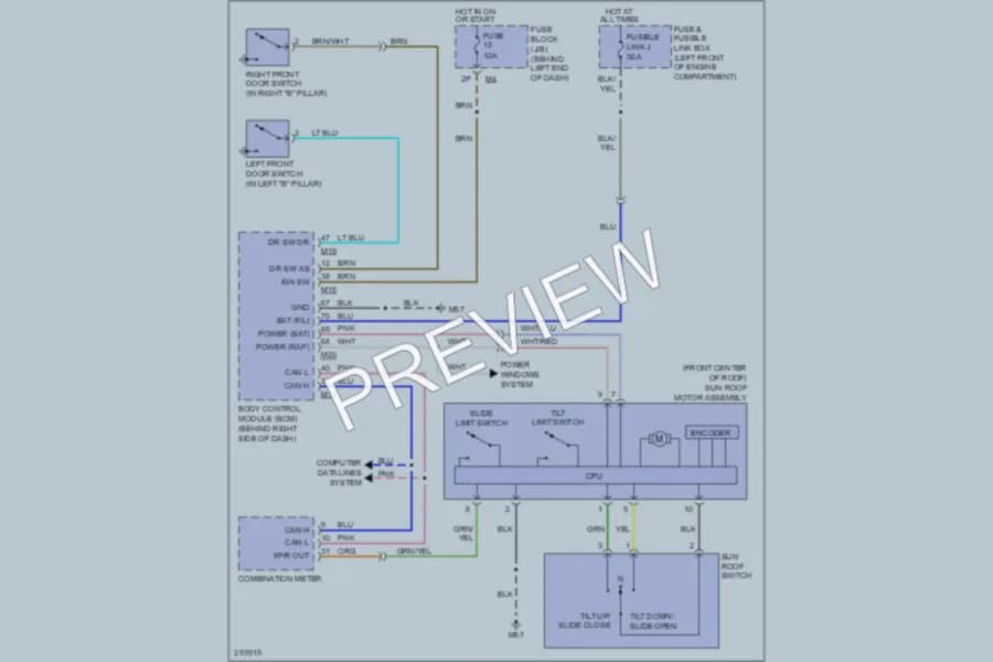 2009 Nissan Sentra Power Top Sunroof wiring diagram preview