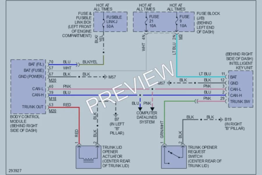 2009 Nissan Sentra Trunk Tailgate Fuel Door wiring diagram preview