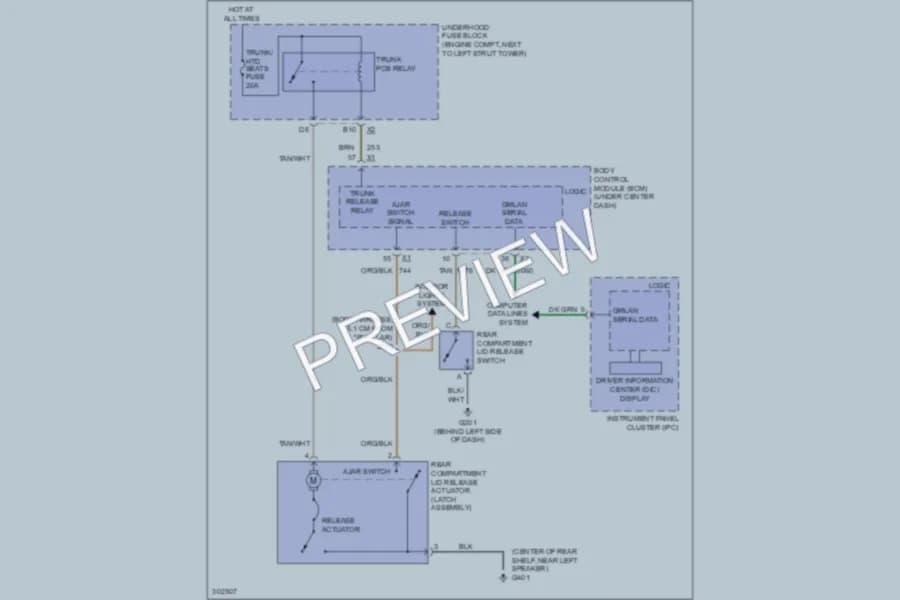 2009 Pontiac G5 Trunk Tailgate Fuel Door wiring diagram preview