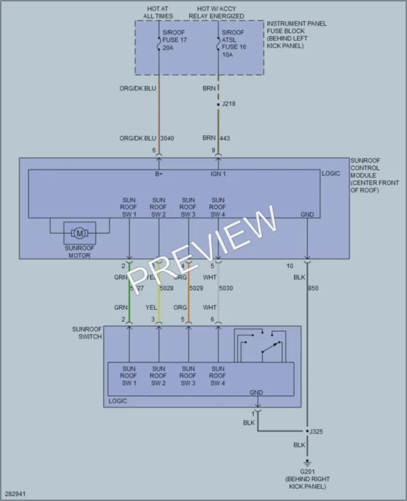 2009 Pontiac G8 Power Top Sunroof wiring diagram preview