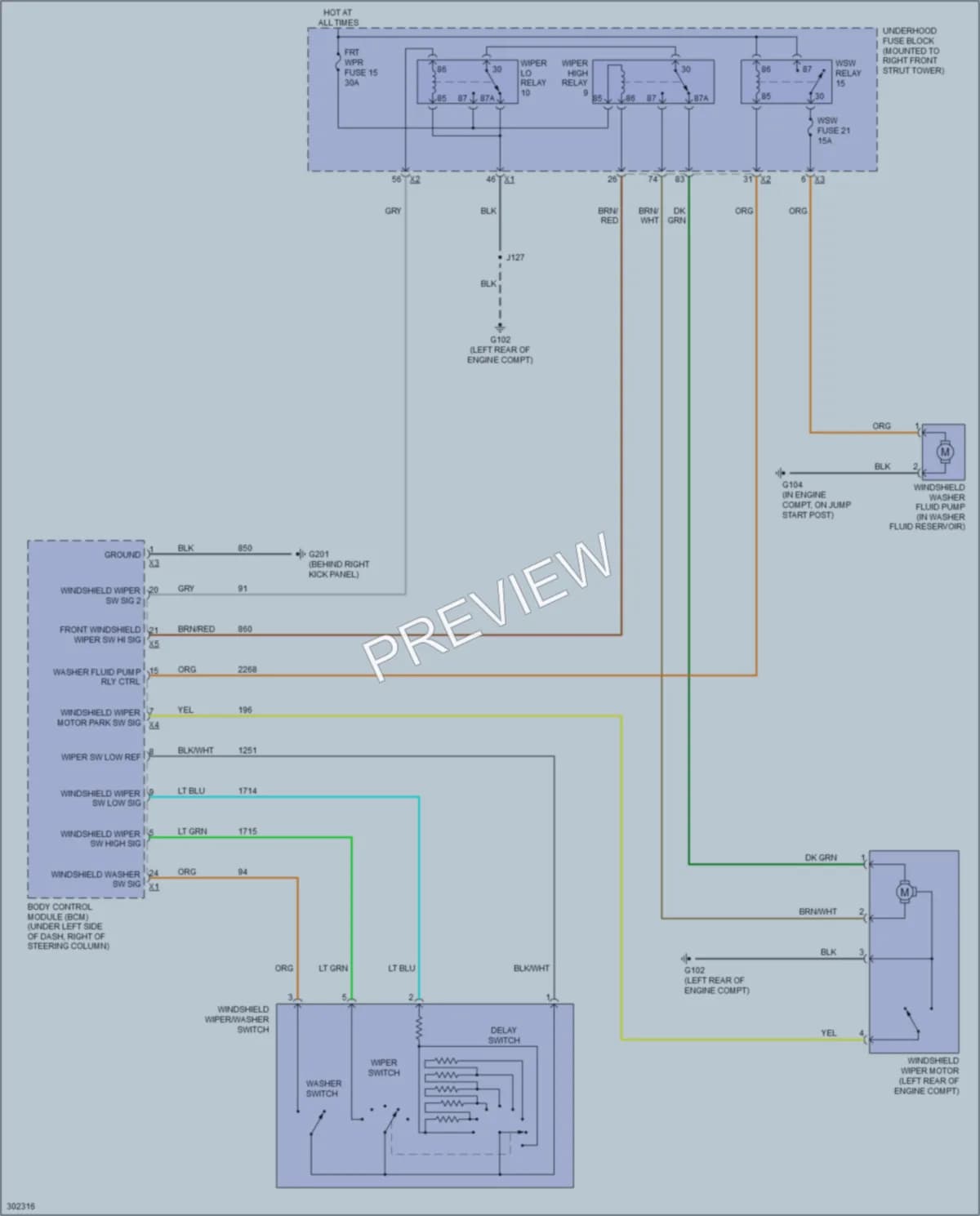 2009 Pontiac G8 Wiper Washer wiring diagram preview