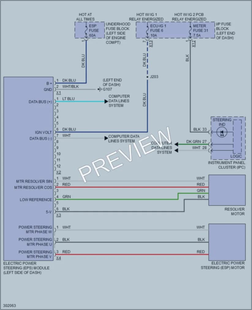 2009 Pontiac Vibe Electronic Power Steering wiring diagram preview