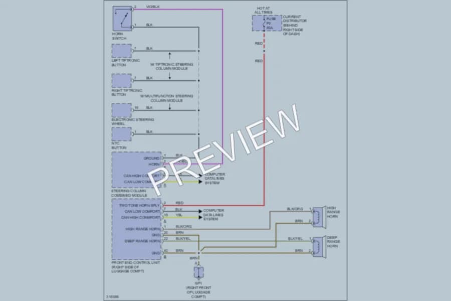 2009 Porsche 911 Horn wiring diagram preview