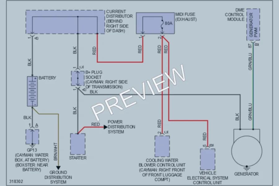 2009 Porsche Boxster Starting Charging wiring diagram preview
