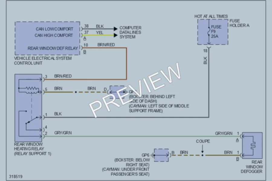2009 Porsche Cayman Defoggers wiring diagram preview