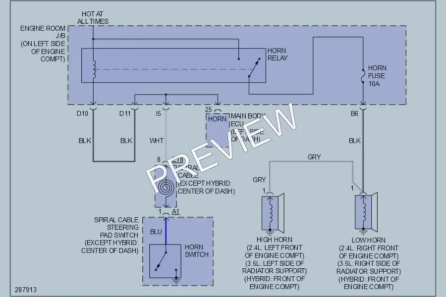 2009 Toyota Camry Horn wiring diagram preview