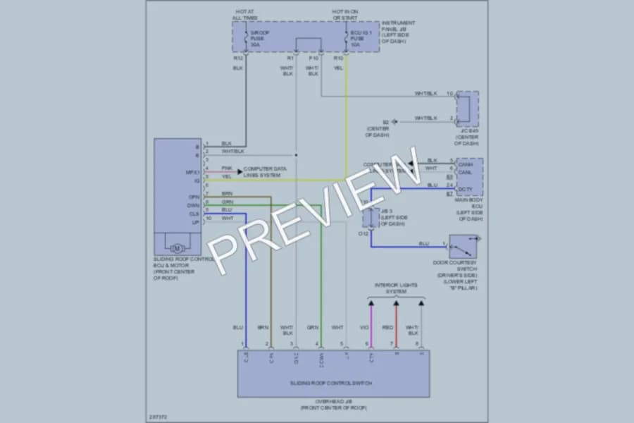 2009 Toyota Camry Power Top Sunroof wiring diagram preview