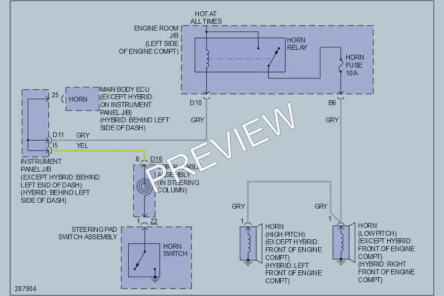 2009 Toyota HighlanderHybrid Horn wiring diagram preview