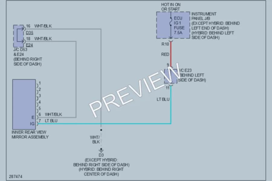 2009 Toyota HighlanderHybrid Power Mirrors wiring diagram preview