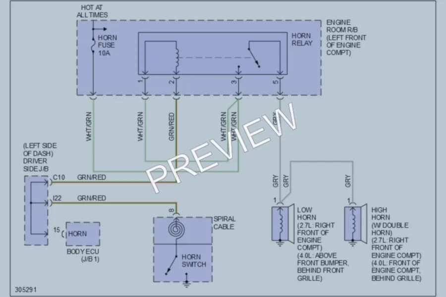 2009 Toyota Tacoma Horn wiring diagram preview