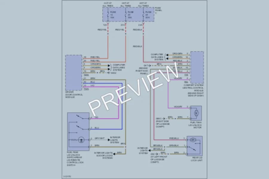 2009 Volkswagen GLI Trunk Tailgate Fuel Door wiring diagram preview