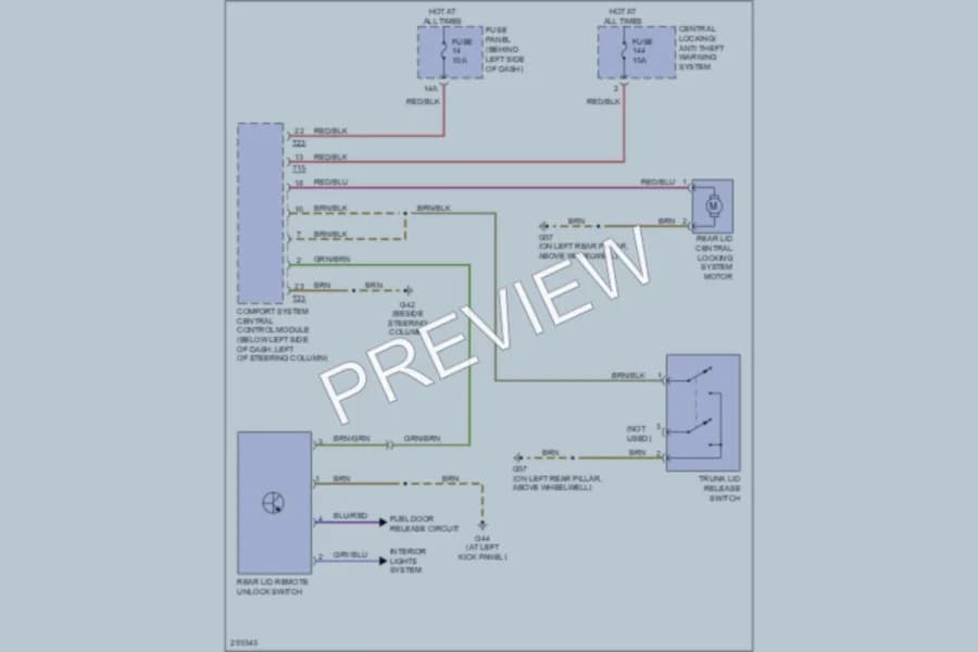 2009 Volkswagen NewBeetle Trunk Tailgate Fuel Door wiring diagram preview