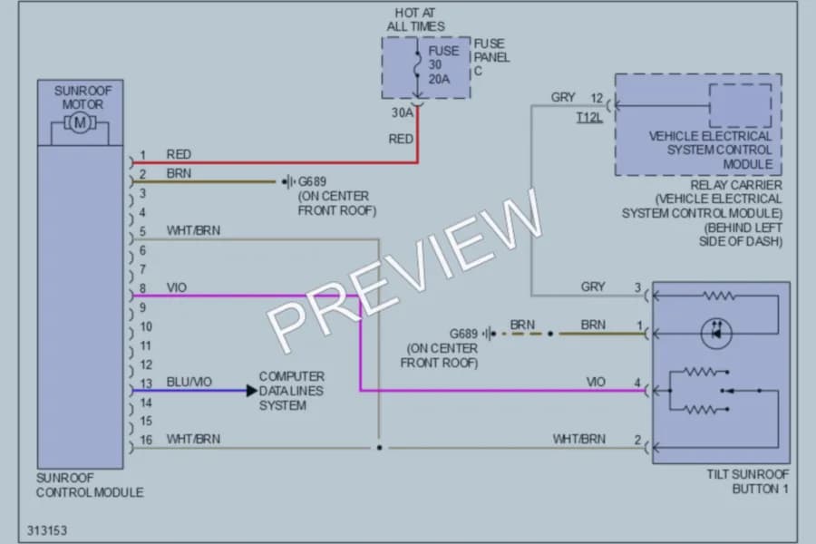 2009 Volkswagen PassatCC Power Top Sunroof wiring diagram preview