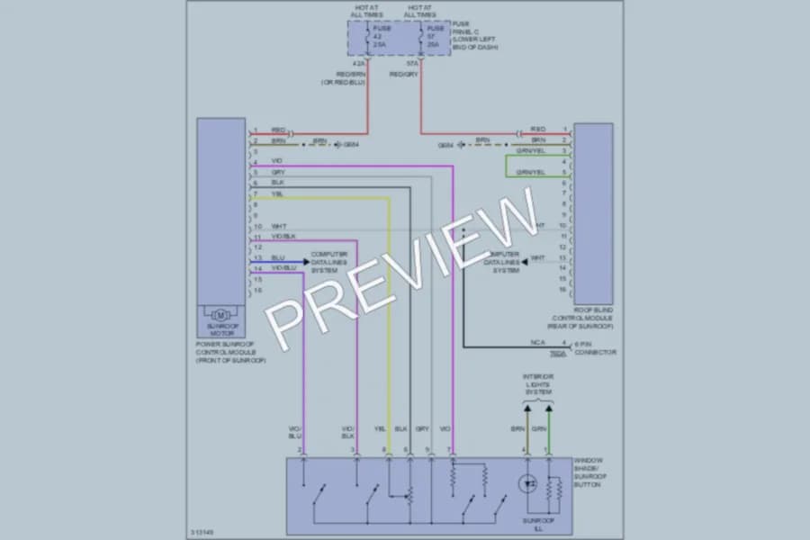 2009 Volkswagen Tiguan Power Top Sunroof wiring diagram preview