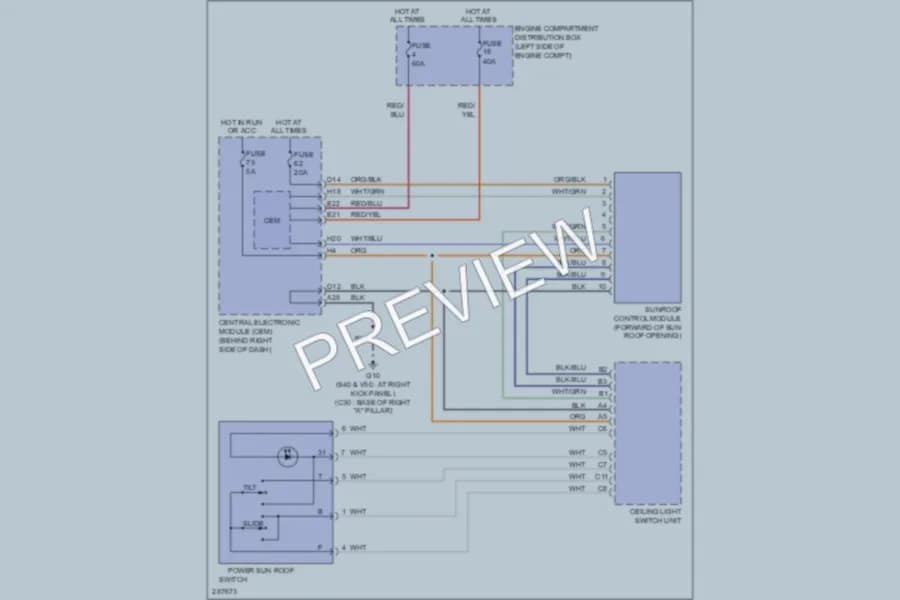 2009 Volvo S40 Power Top Sunroof wiring diagram preview