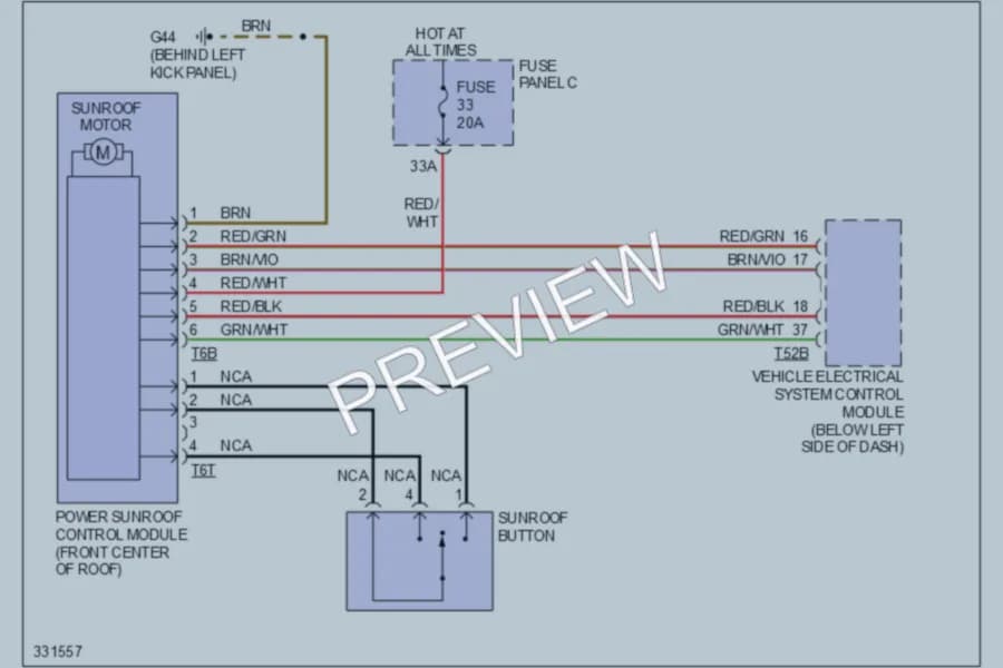 2010 Audi A3 Power Top Sunroof wiring diagram preview