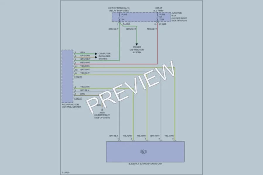 2010 BMW 335d Power Top Sunroof wiring diagram preview