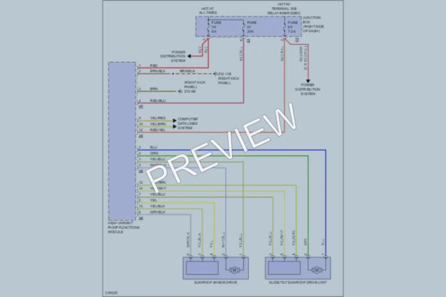 2010 BMW 550iGranTurismo Power Top Sunroof wiring diagram preview