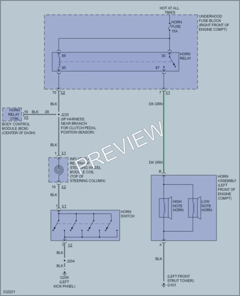 2010 Cadillac CTS Horn wiring diagram preview