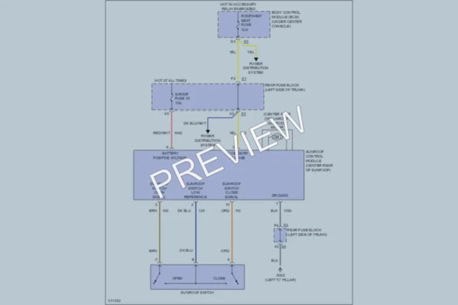 2010 Chevrolet Malibu Power Top Sunroof wiring diagram preview