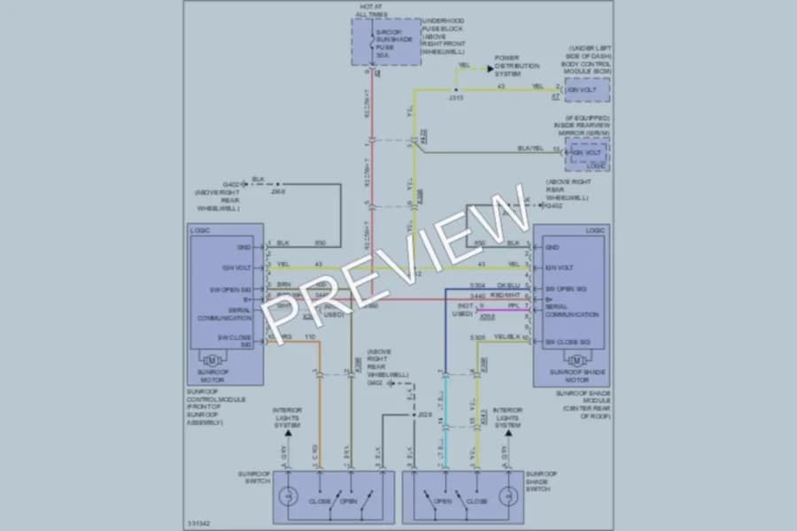 2010 Chevrolet Traverse Power Top Sunroof wiring diagram preview