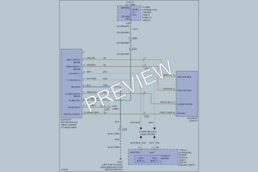 2010 Dodge Charger Power Top Sunroof wiring diagram preview