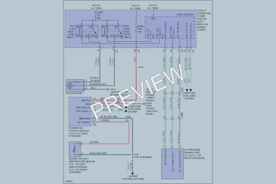 2010 Dodge R2500 Cooling Fan wiring diagram preview with protected circuit layout