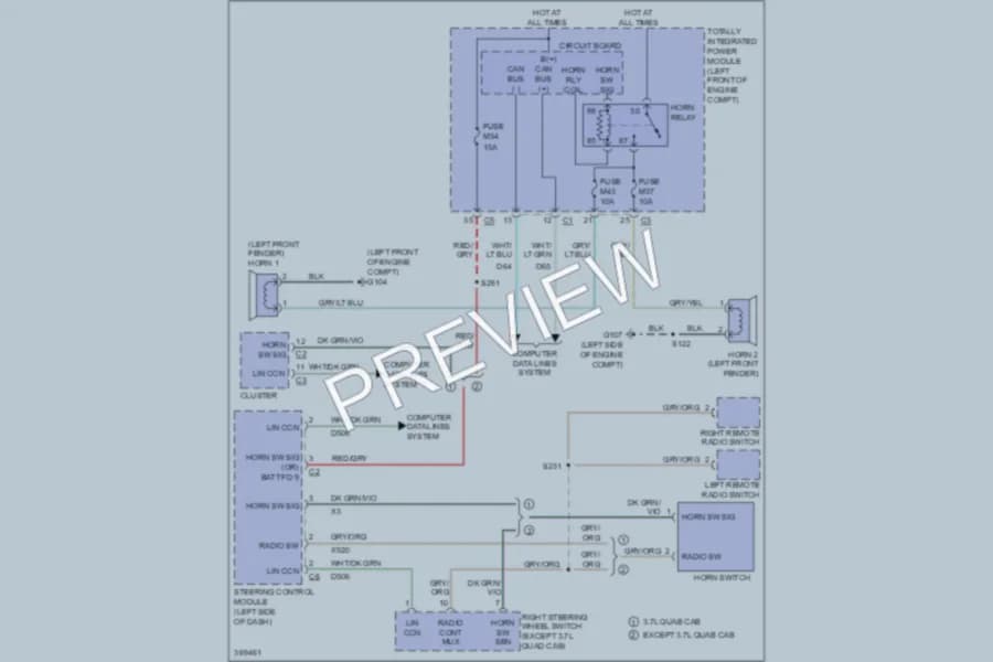 2010 Dodge R2500 Horn wiring diagram preview with protected circuit layout