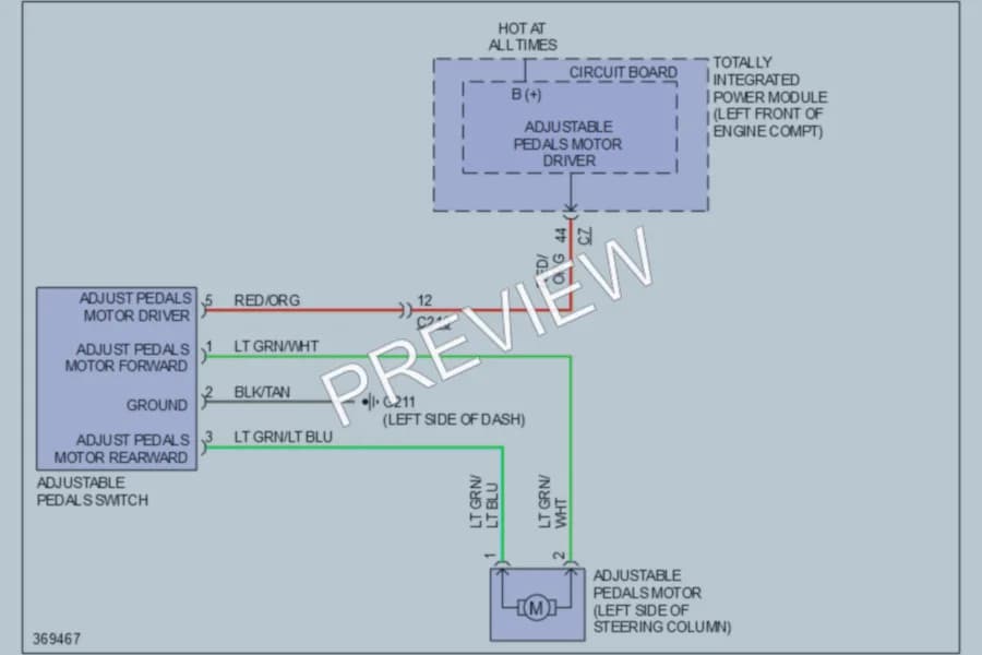 2010 Dodge R2500 Power Seats wiring diagram preview with protected circuit layout