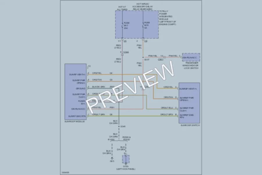 2010 Dodge R3500 Power Top Sunroof wiring diagram preview with protected circuit layout