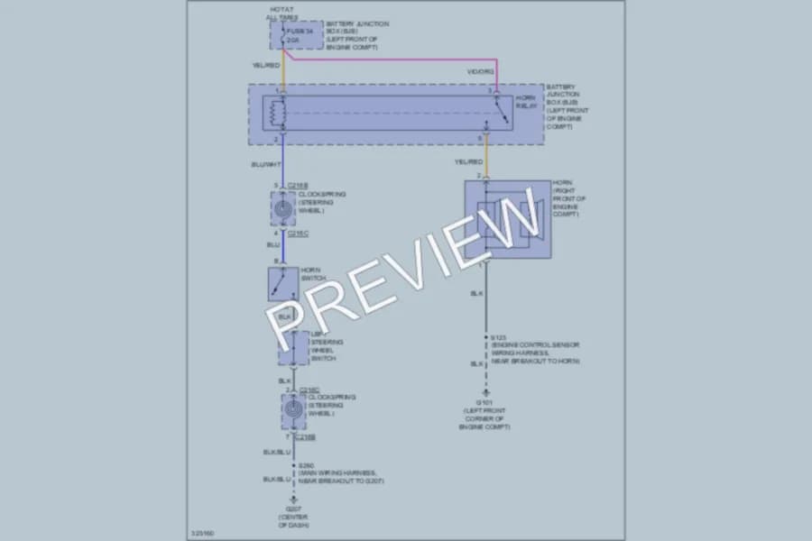 2010 Ford E350 Super Duty Horn wiring diagram preview with protected circuit layout