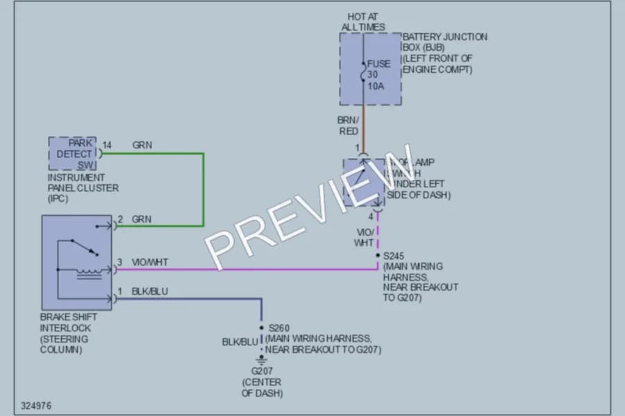 2010 Ford E350 Super Duty Shift Interlock wiring diagram preview with protected circuit layout
